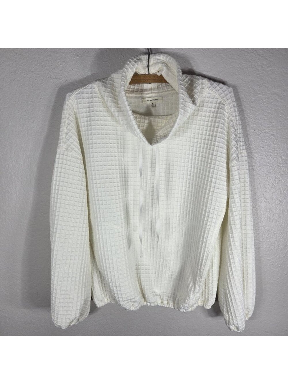 Max Studio Pullover Ivory S Waffle Knit Funnel Neck Long Sleeve Top Sweater